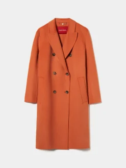 Sobretudo comprido de trespasse em lã