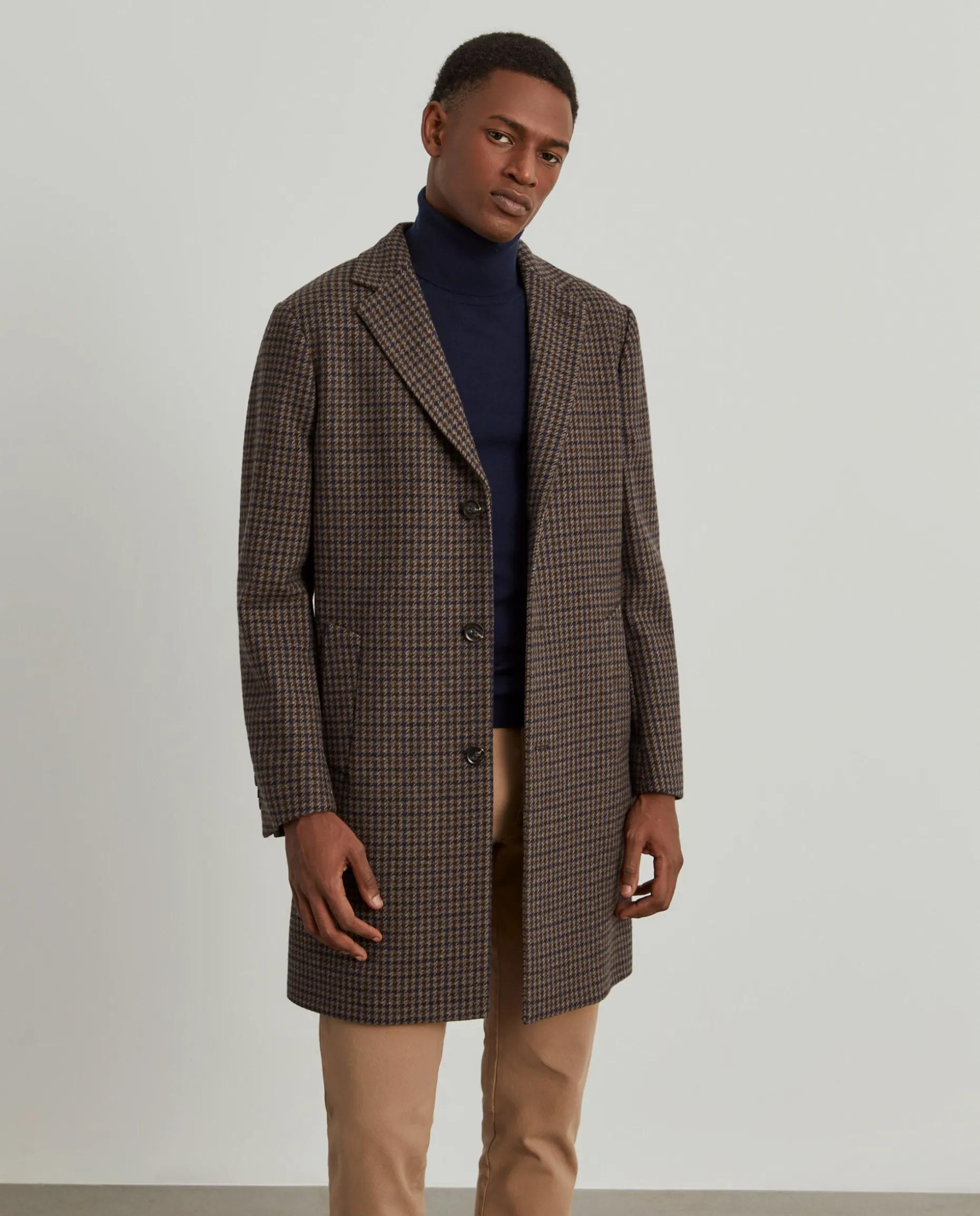 Sobretudo comprido padrão pied de poule