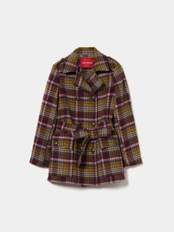 Sobretudo curto pied de poule com cinto