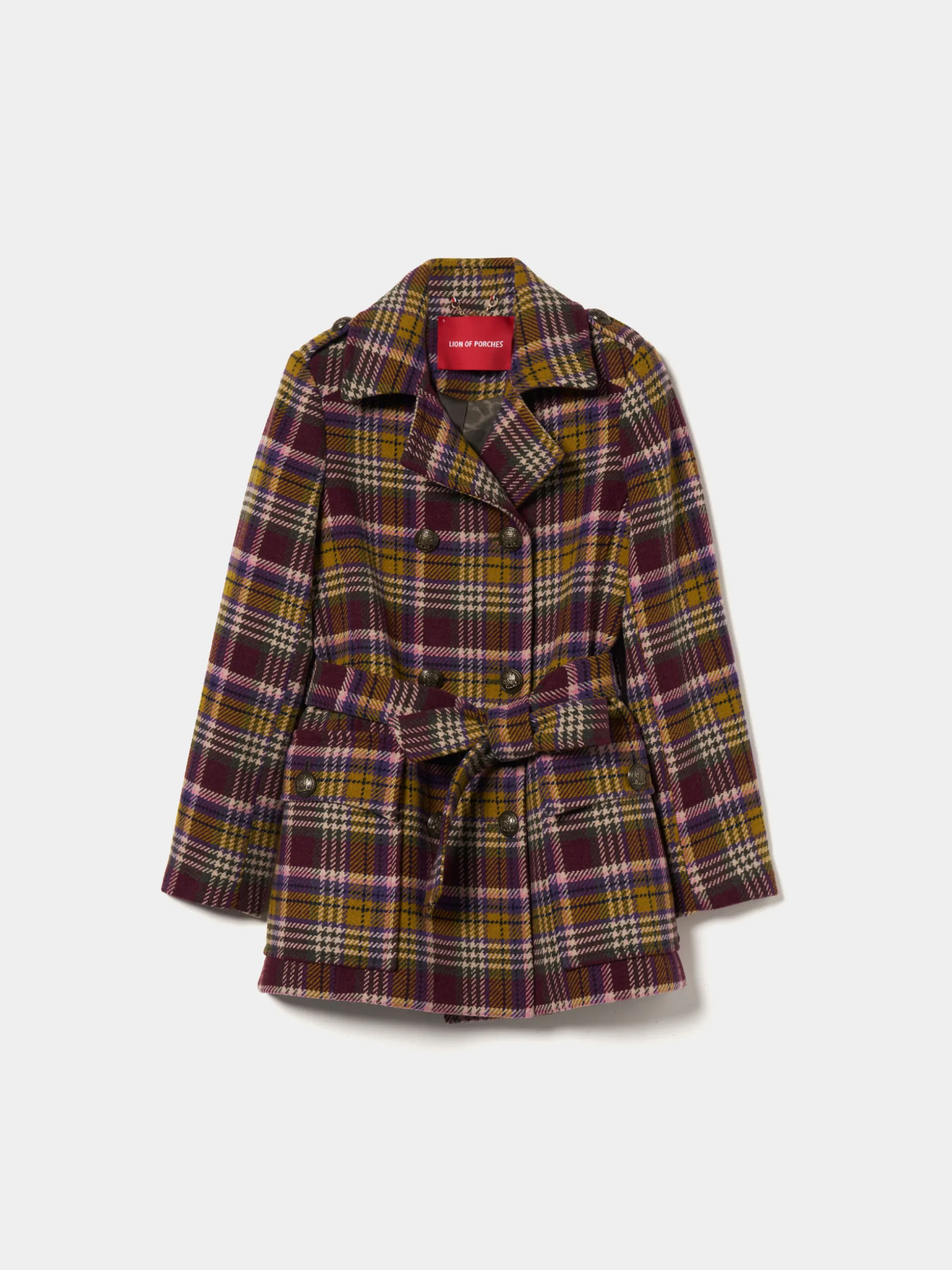 Sobretudo curto pied de poule com cinto