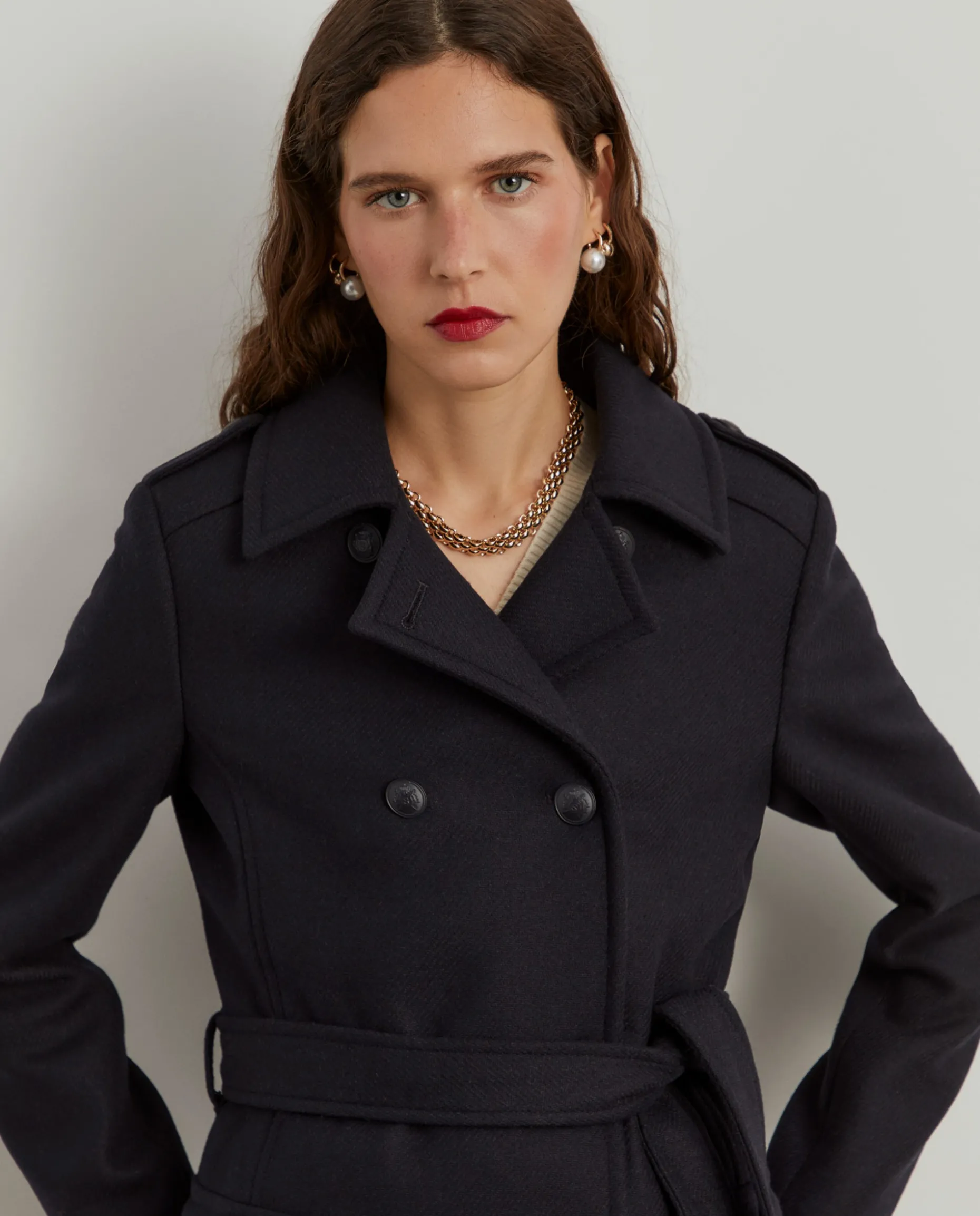 Sobretudo de lã com trespasse