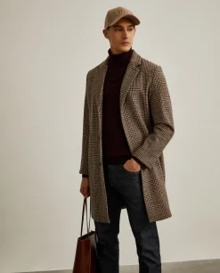 Sobretudo pied de poule em mistura de lã