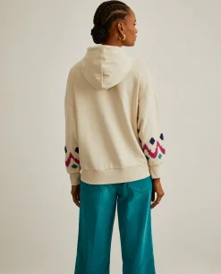 Sweater com capuz e bordado jacquard nas mangas