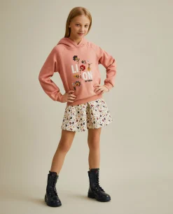 Sweater com capuz e bordado de flores