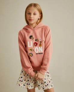 Sweater com capuz e bordado de flores