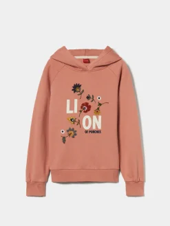 Sweater com capuz e bordado de flores