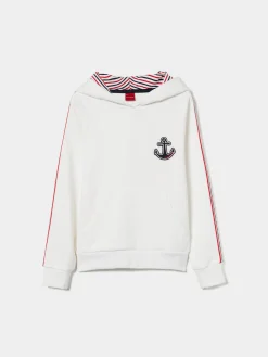 Sweater com capuz e riscas em contraste