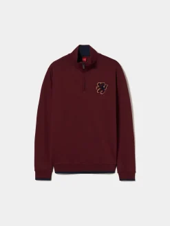 Sweater com fecho e riscas em contraste