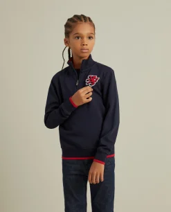 Sweater com fecho e riscas em contraste