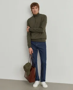 Sweater de algodão com botões e meio fecho