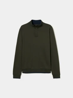 Sweater de algodão com botões e meio fecho