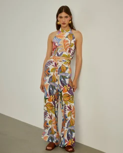 Top halter com padrão tropical