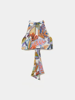 Top halter com padrão tropical