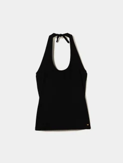 Top halter de malha com costas abertas