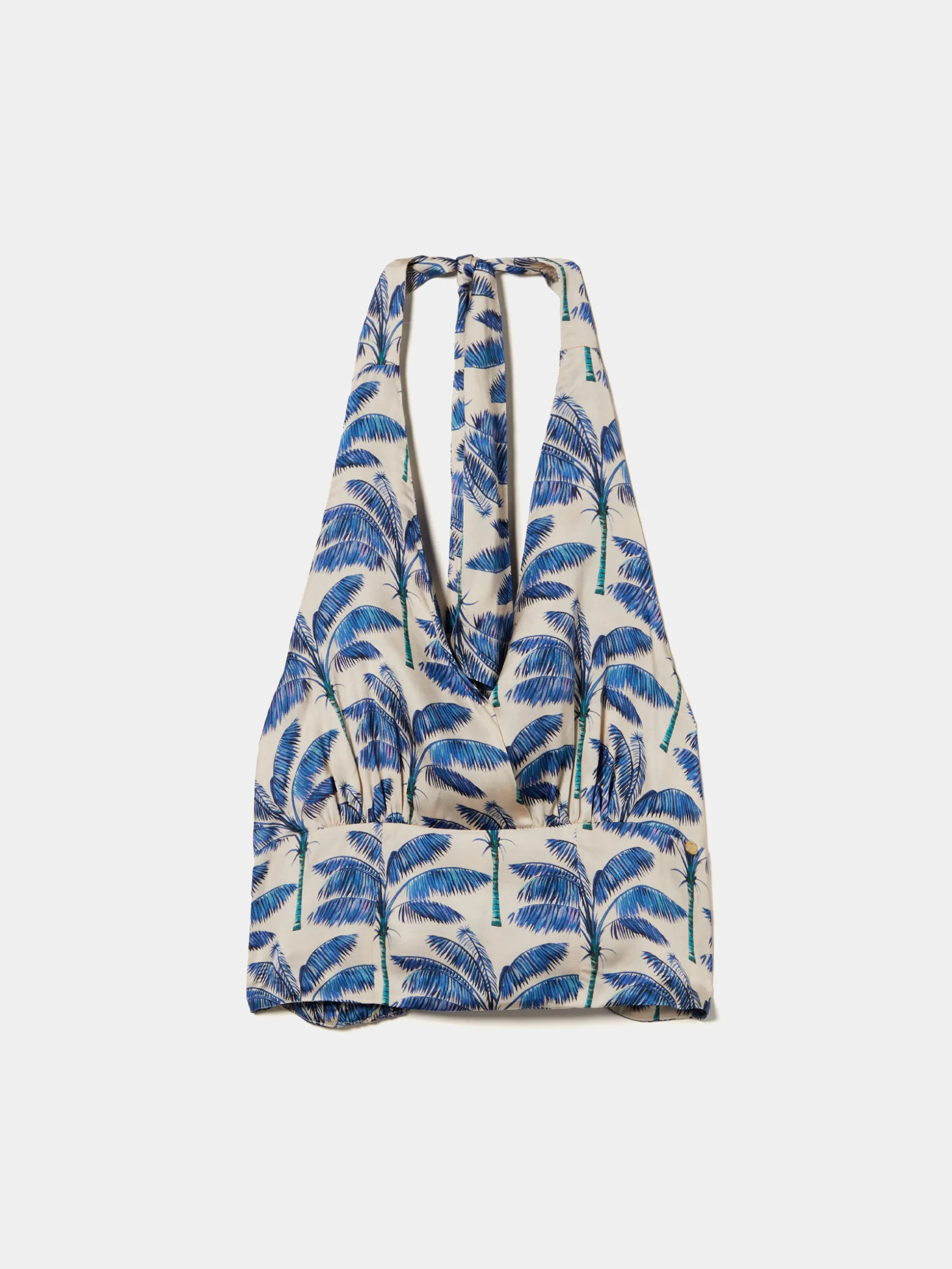 Top halter fluido com padrão palmeiras