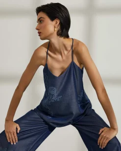 Top para mulher em lyocell com estampado floral e sem mangas