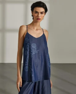 Top para mulher em lyocell com estampado floral e sem mangas