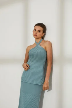 Top para mulher halter em malha estruturada