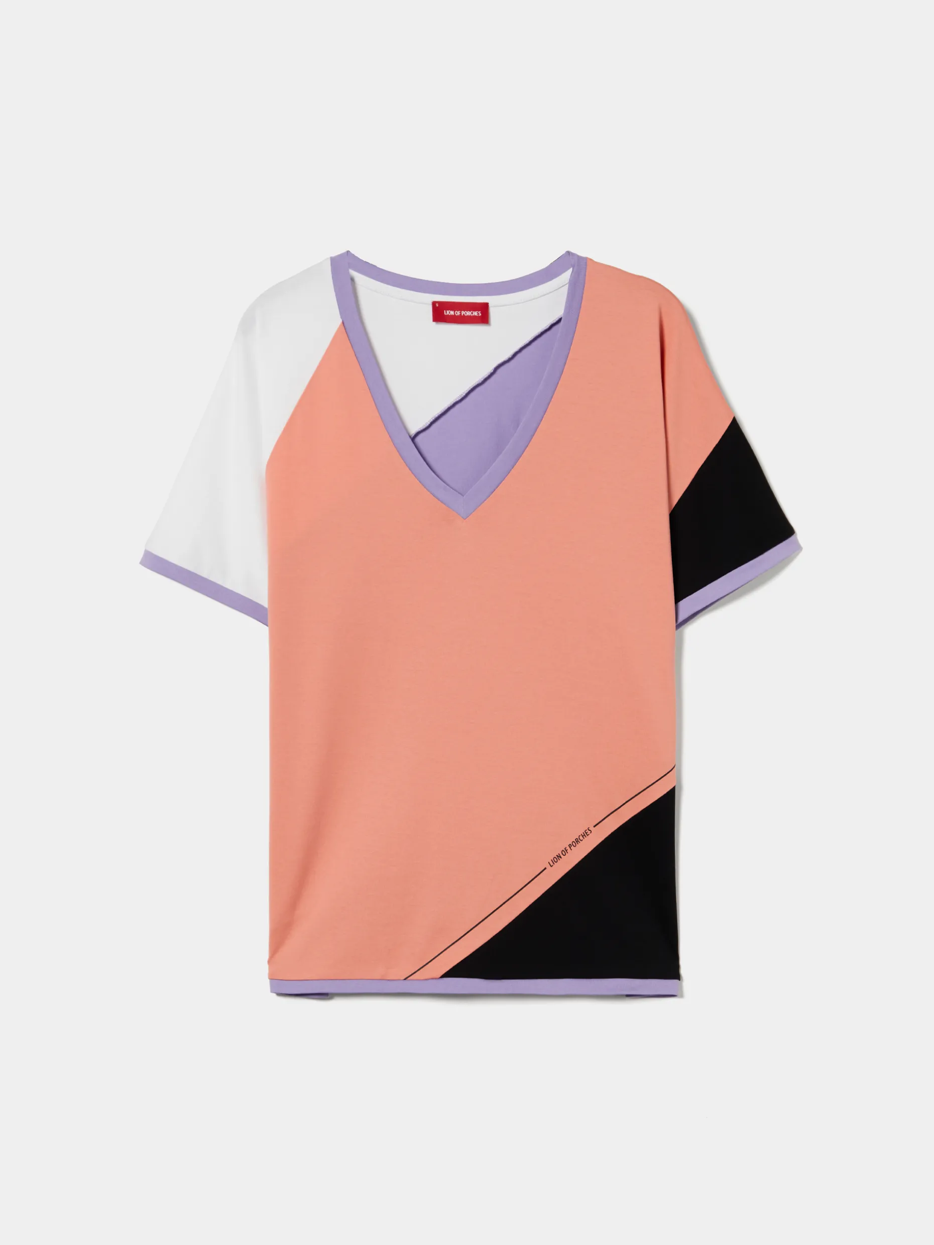 T-shirt color block decote em V