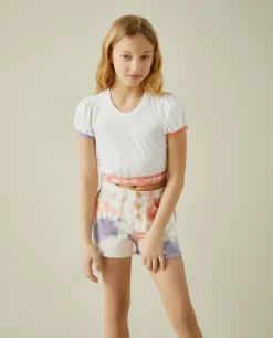 T-shirt cropped com manga balão