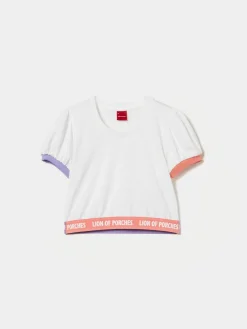 T-shirt cropped com manga balão