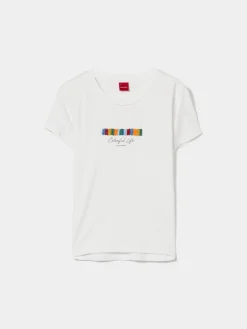 T-shirt de algodão com missangas