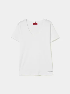 T-shirt de algodão decote em V