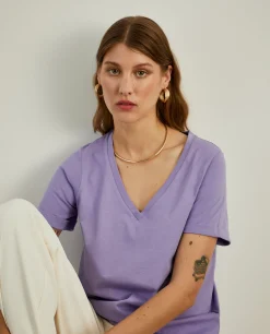 T-shirt de algodão decote em V