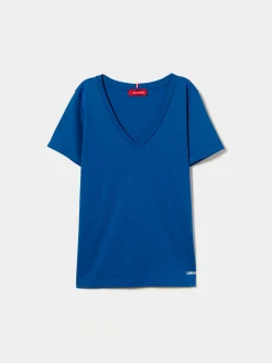 T-shirt de algodão decote em V