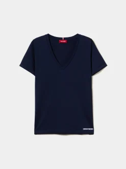 T-shirt de algodão decote em V