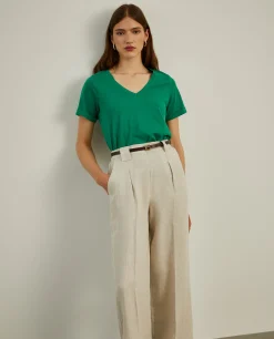 T-shirt de algodão decote em V