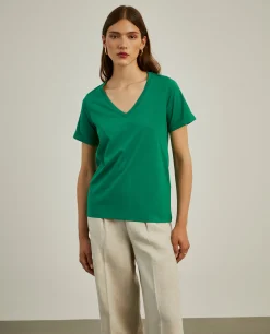 T-shirt de algodão decote em V