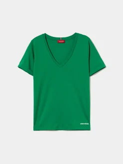 T-shirt de algodão decote em V