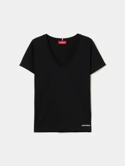 T-shirt de algodão decote em V