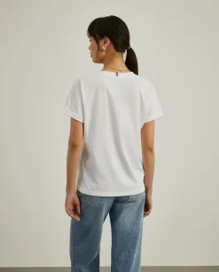 T-shirt decote em V com estampado