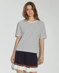 T-shirt manga curta às riscas