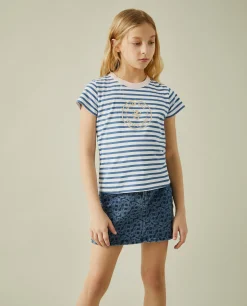 T-shirt às riscas com logotipo