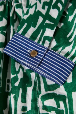 Vestido de linho e algodão com estampado abstrato