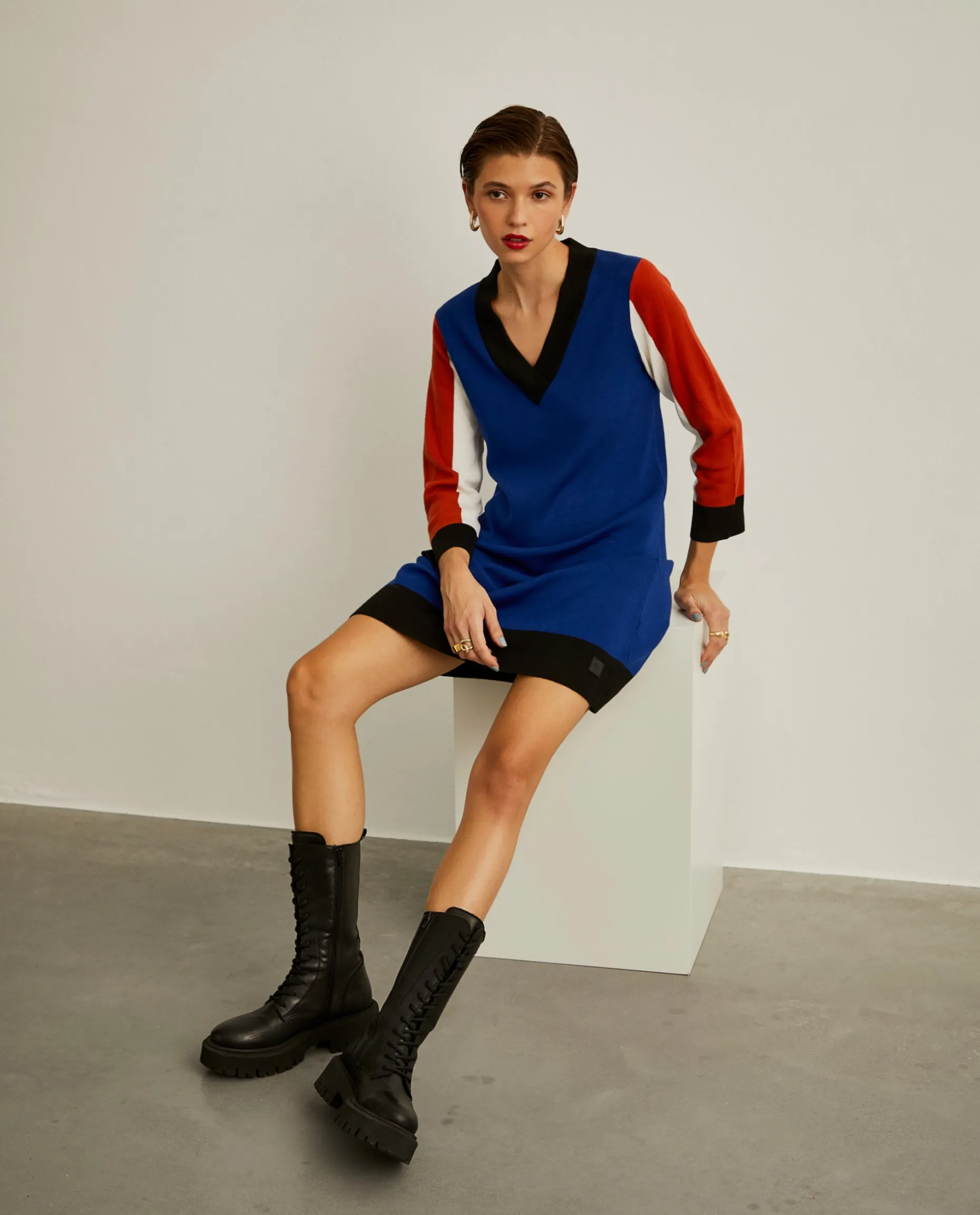 Vestido de malha colorblock