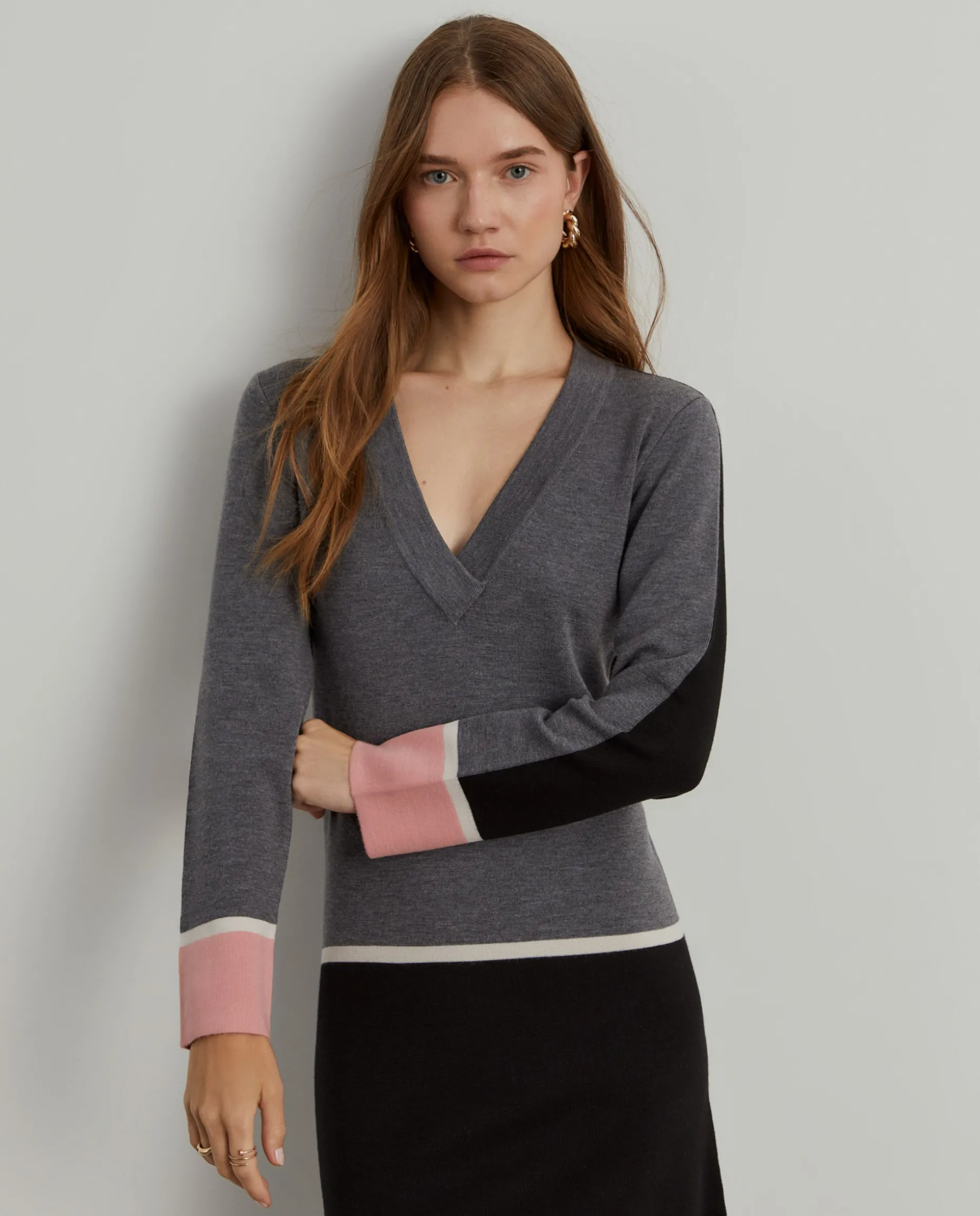 Vestido de malha curto color block