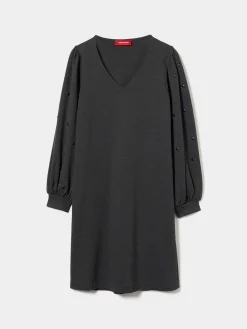 Vestido de malha manga comprida com tachas