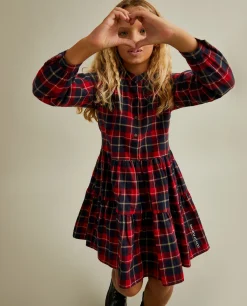 Vestido de manga comprida com padrão xadrez