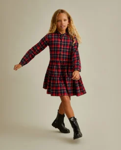 Vestido de manga comprida com padrão xadrez