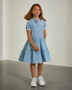 Vestido de manga curta às riscas