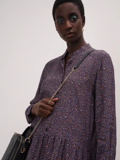 Vestido estampado com folho