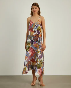 Vestido fluido de alças com padrão colorido