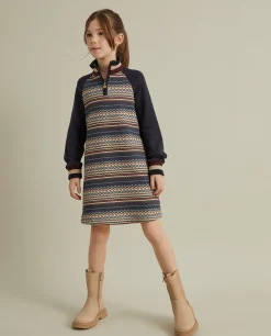 Vestido malha manga comprida com padrão