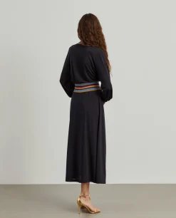 Vestido malha às riscas manga comprida