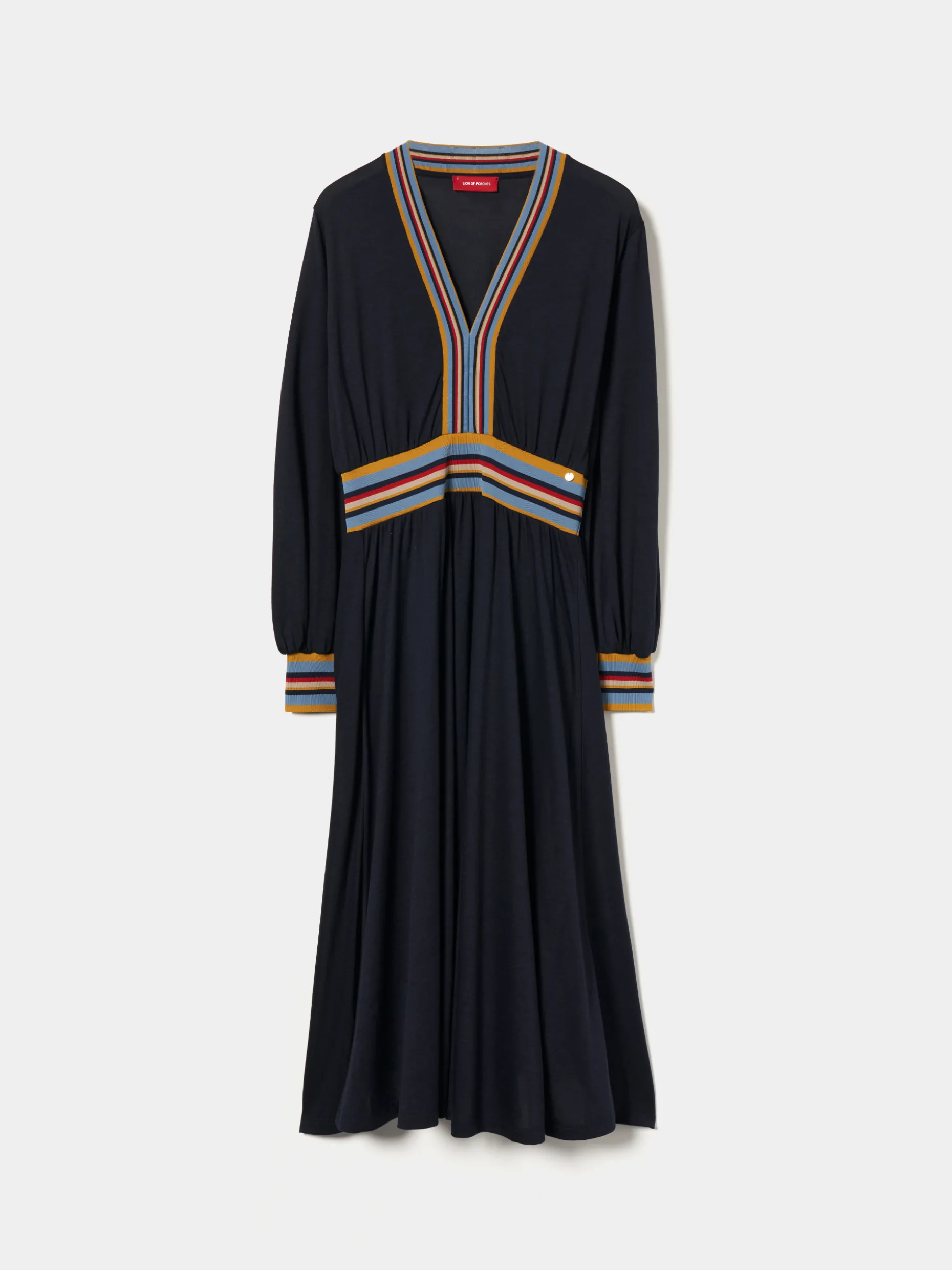 Vestido malha às riscas manga comprida