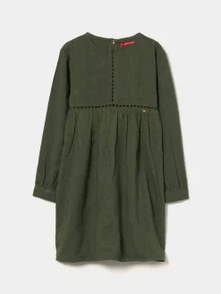 Vestido manga comprida bordado flores